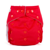 Bright red reusable nappy with poppers