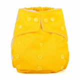 Bright yellow cloth nappy with poppers