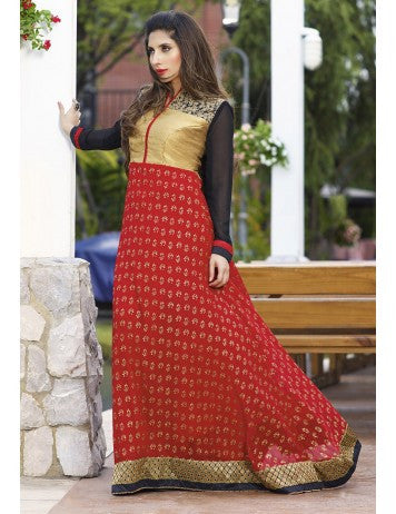 Red and Gold Printed Anarkali