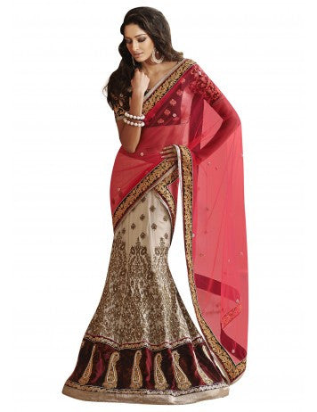 Red and Cream Georgette Saree