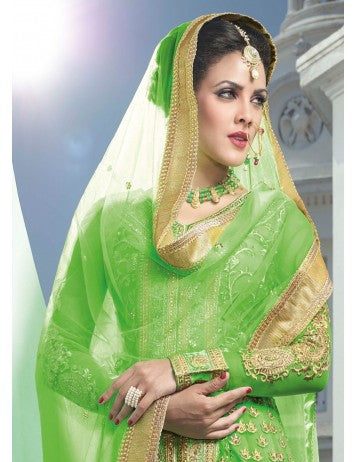 Green Banarsi Brocade Anarkali Suit